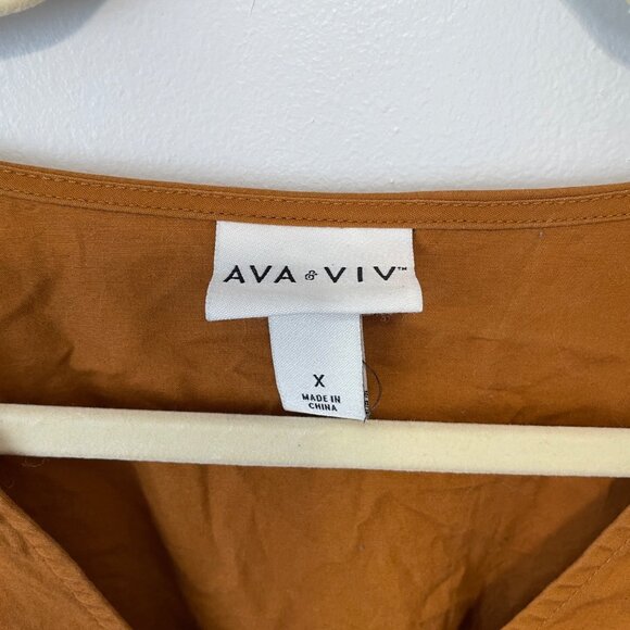 Ava & Viv Womens Eyelet Sleeve Dress 0X Brown Cotton Blend V-Neck - Picture 4 of 6